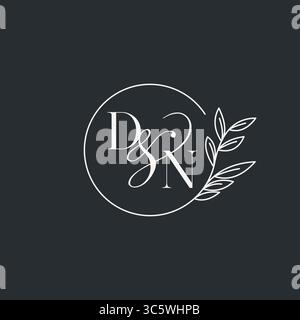 Wedding monogram initial DN design in an elegant and minimal style with circular lines and leafy branches vector graphic Stock Vector