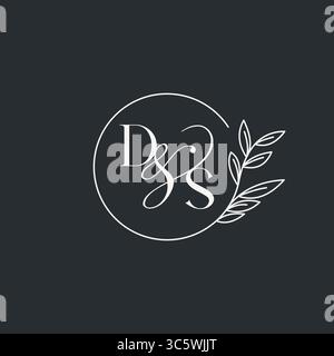 Wedding monogram initial DS design in an elegant and minimal style with circular lines and leafy branches vector graphic Stock Vector