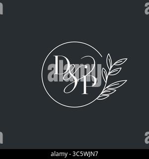 Wedding monogram initial DP design in an elegant and minimal style with circular lines and leafy branches vector graphic Stock Vector