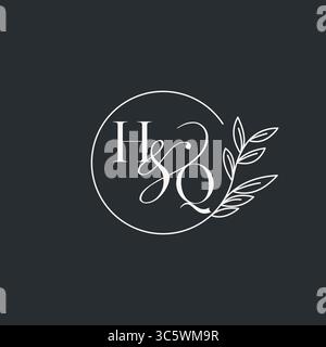Wedding monogram initial HQ design in an elegant and minimal style with circular lines and leafy branches vector graphic Stock Vector