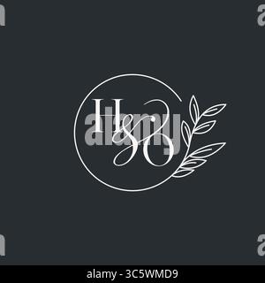 Wedding monogram initial HO design in an elegant and minimal style with circular lines and leafy branches vector graphic Stock Vector