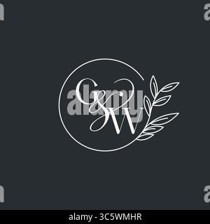 Wedding monogram initial GW design in an elegant and minimal style with circular lines and leafy branches vector graphic Stock Vector