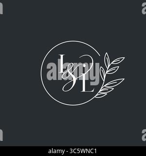 Wedding monogram initial IL design in an elegant and minimal style with circular lines and leafy branches vector graphic Stock Vector