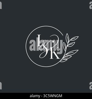 Wedding monogram initial IK design in an elegant and minimal style with circular lines and leafy branches vector graphic Stock Vector