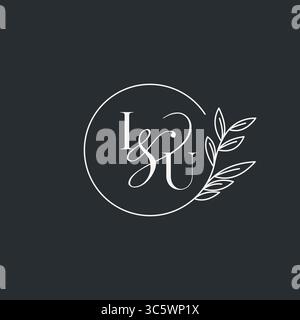 Wedding monogram initial IU design in an elegant and minimal style with circular lines and leafy branches vector graphic Stock Vector