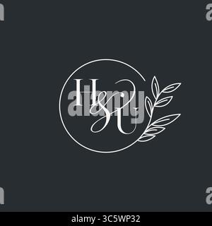 Wedding monogram initial HU design in an elegant and minimal style with circular lines and leafy branches vector graphic Stock Vector
