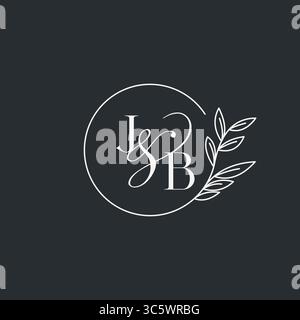 Wedding monogram initial JB design in an elegant and minimal style with circular lines and leafy branches vector graphic Stock Vector
