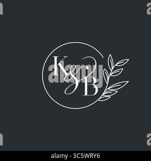 Wedding monogram initial KB design in an elegant and minimal style with circular lines and leafy branches vector graphic Stock Vector