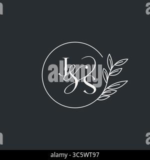 Wedding monogram initial JS design in an elegant and minimal style with circular lines and leafy branches vector graphic Stock Vector