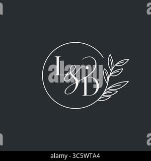 Wedding monogram initial LD design in an elegant and minimal style with circular lines and leafy branches vector graphic Stock Vector