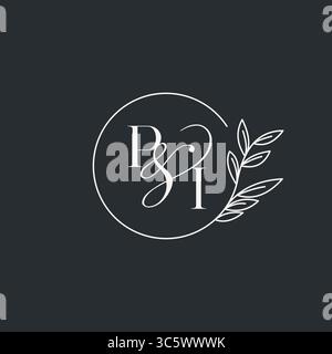 Wedding monogram initial PI design in an elegant and minimal style with circular lines and leafy branches vector graphic Stock Vector