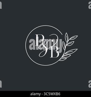Wedding monogram initial PB design in an elegant and minimal style with circular lines and leafy branches vector graphic Stock Vector