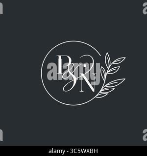 Wedding monogram initial PN design in an elegant and minimal style with circular lines and leafy branches vector graphic Stock Vector