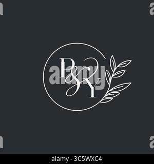 Wedding monogram initial PY design in an elegant and minimal style with circular lines and leafy branches vector graphic Stock Vector