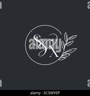 Wedding monogram initial SX design in an elegant and minimal style with circular lines and leafy branches vector graphic Stock Vector