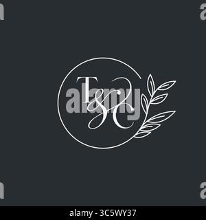 Wedding monogram initial TC design in an elegant and minimal style with circular lines and leafy branches vector graphic Stock Vector
