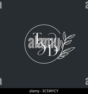 Wedding monogram initial TD design in an elegant and minimal style with circular lines and leafy branches vector graphic Stock Vector