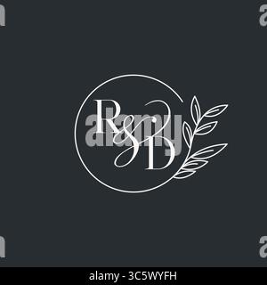 Wedding monogram initial RD design in an elegant and minimal style with circular lines and leafy branches vector graphic Stock Vector