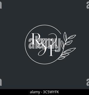 Wedding monogram initial RF design in an elegant and minimal style with circular lines and leafy branches vector graphic Stock Vector