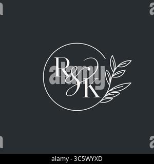 Wedding monogram initial RK design in an elegant and minimal style with circular lines and leafy branches vector graphic Stock Vector