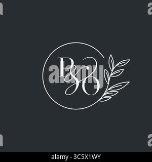 Wedding monogram initial PO design in an elegant and minimal style with circular lines and leafy branches vector graphic Stock Vector