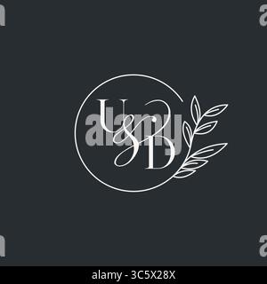 Wedding monogram initial UD design in an elegant and minimal style with circular lines and leafy branches vector graphic Stock Vector