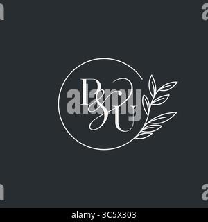 Wedding monogram initial PU design in an elegant and minimal style with circular lines and leafy branches vector graphic Stock Vector