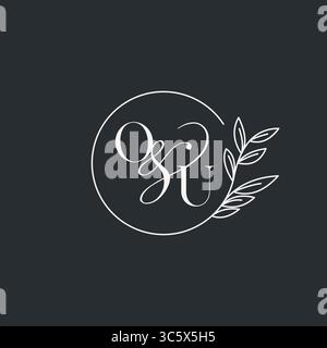 Wedding monogram initial OU design in an elegant and minimal style with circular lines and leafy branches vector graphic Stock Vector