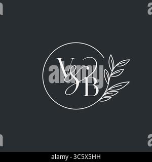 Wedding monogram initial VB design in an elegant and minimal style with circular lines and leafy branches vector graphic Stock Vector