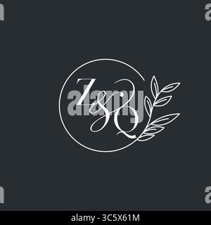 Wedding monogram initial ZQ design in an elegant and minimal style with circular lines and leafy branches vector graphic Stock Vector