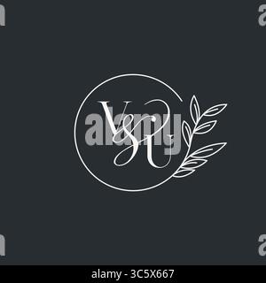Wedding monogram initial VU design in an elegant and minimal style with circular lines and leafy branches vector graphic Stock Vector