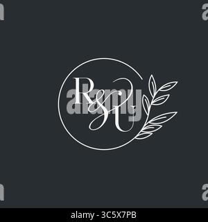 Wedding monogram initial RU design in an elegant and minimal style with circular lines and leafy branches vector graphic Stock Vector