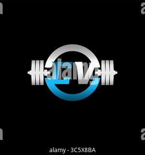 Fitness Gym Logo Initial Letter CV with Dumbbell and Circle vector graphic Stock Vector