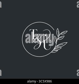 Wedding monogram initial TU design in an elegant and minimal style with circular lines and leafy branches vector graphic Stock Vector