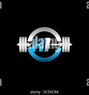Fitness Gym Logo Initial Letter HI with Dumbbell and Circle vector graphic Stock Vector