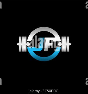Fitness Gym Logo Initial Letter JF with Dumbbell and Circle vector graphic Stock Vector