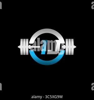 Fitness Gym Logo Initial Letter IJ with Dumbbell and Circle vector graphic Stock Vector