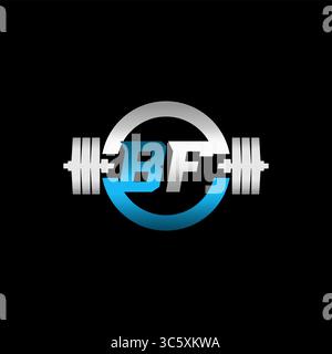 Fitness Gym Logo Initial Letter BF with Dumbbell and Circle vector graphic Stock Vector