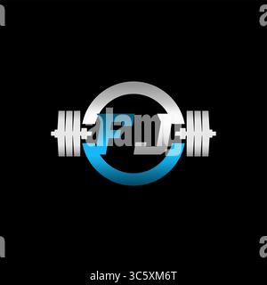Fitness Gym Logo Initial Letter FJ with Dumbbell and Circle vector graphic Stock Vector