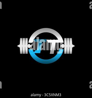 Fitness Gym Logo Initial Letter TT with Dumbbell and Circle vector graphic Stock Vector