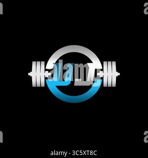 Fitness Gym Logo Initial Letter UJ with Dumbbell and Circle vector graphic Stock Vector