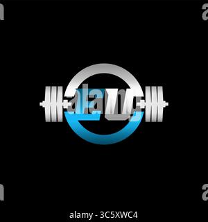 Fitness Gym Logo Initial Letter EU with Dumbbell and Circle vector graphic Stock Vector
