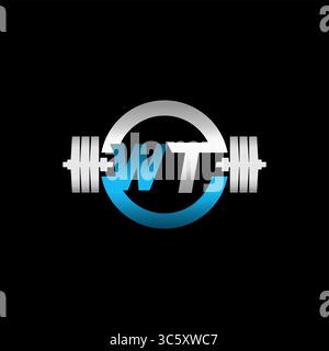 Fitness Gym Logo Initial Letter WT with Dumbbell and Circle vector graphic Stock Vector