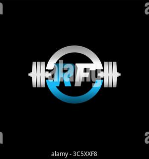Fitness Gym Logo Initial Letter RF with Dumbbell and Circle vector graphic Stock Vector