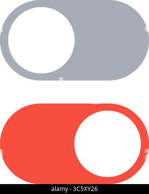 Modern flat-design red toggle switch in the ON state. Editable vector for UI design, apps, and web interfaces. Stock Vector