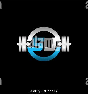 Fitness Gym Logo Initial Letter SJ with Dumbbell and Circle vector graphic Stock Vector