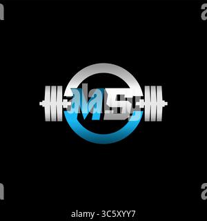 Fitness Gym Logo Initial Letter MS with Dumbbell and Circle vector graphic Stock Vector