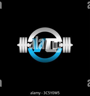 Fitness Gym Logo Initial Letter VC with Dumbbell and Circle vector graphic Stock Vector