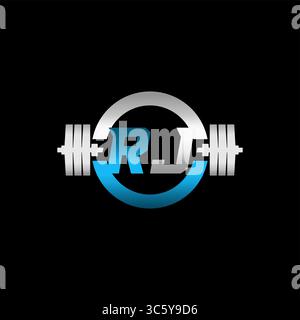 Fitness Gym Logo Initial Letter RJ with Dumbbell and Circle vector graphic Stock Vector