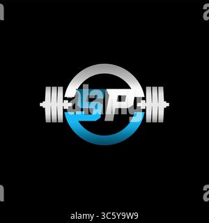 Fitness Gym Logo Initial Letter SP with Dumbbell and Circle vector graphic Stock Vector